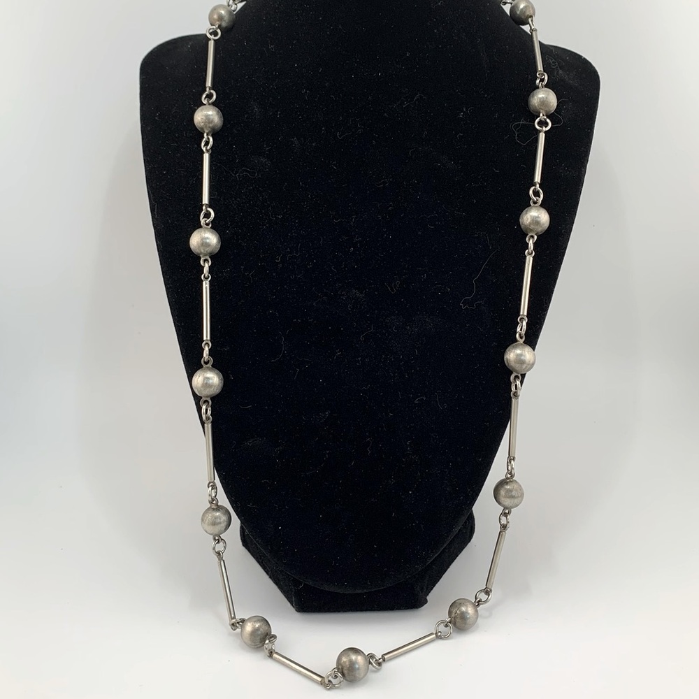 STERLING SILVER 835 European Ball & Bar Chain Link Necklace Vintage 27-1/2"